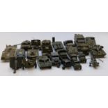 Twenty two Dinky Toys diecast model military vehicles including Mighty Antar Tank Transporter, Alvis