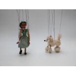 Two Pelham puppets, Dutch Girl and White Poodle, one in original box