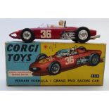 Corgi Toys diecast model Ferrari Formula 1 Grand Prix Racing Car with red body, white driver and