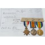 British Army WWI medals comprising 1914/1915 Star, War Medal and Victory Medal named to S-12112