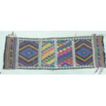 Bright coloured kilim rug with geometric design, 196 x 61cm