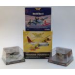 Four Corgi 1:72 and 1:144 scale diecast model aeroplanes comprising two WWII Legends Gloster