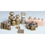Approximately 30 mainly cylindrical brass weights, many with GR  cipher, 10oz troy to 1oz troy run