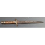 Fairbairn Sykes style fighting knife with copper handle, blade length 18cm