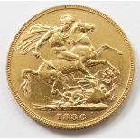 1886 gold full sovereign, Melbourne mint mark