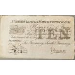 Warwick & Warwickshire Provincial ten pound bank note 1886, no tears or holes