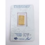 PAMP miniature gold ingot, Swiss made, commemorating the 1848 California gold rush, boxed and sealed