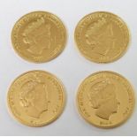 Tristan da Cunha commemorative set of four gold crowns, each 1/25th oz, in deluxe case with