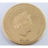 2013 gold full sovereign, 1953 portrait reverse, to commemorate the Coronation, Tristan da Cunha