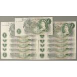 Eleven Elizabeth II Governor J B Page Bank of England £1 notes, all uncirculated, clean and crisp,