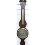 A 19thC banjo style mercury barometer / thermometer, the silvered dial signed Ortelli & Co,