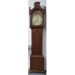 A 19thC George III oak and mahogany banded and inlaid longcase clock with 8 day movement striking on