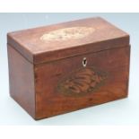 Georgian mahogany two division tea caddy with shell inlay to top and front, width 19cm