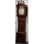 A 19thC oak and mahogany banded longcase clock with 30 hour movement striking on a bell, 33cm arch