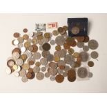 A collection of UK and overseas coinage, pre Euro holiday change, early decimal, modern crowns etc