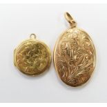 A 9ct gold back and front locket and another plated locket