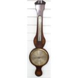 J Maver of London 19thC mercury barometer with silvered dial and inlaid decoration to case and
