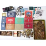 A collection of approximately 35 modern UK crowns, uncirculated UK coin sets etc, together with