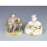 Art Deco nodding ceramic figure with waving hand and fan in the Oriental style, and a Capodimonte