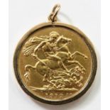 George V 1912 gold full sovereign in mount