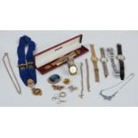A collection of watches including Imado and Rotary, costume jewellery, silver bracelets, silver
