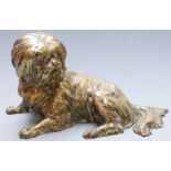 R. Bauchery signed brass or bronze study of a dog, length 18cm