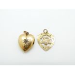 Edwardian 15ct gold heart pendant (1.4g) and another similar
