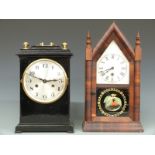 Late 19thC mantel clock in lacquered case with Arabic dial and two-train movement striking on a