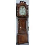 Burslem 19thC flame mahogany cased longcase clock with 8 day movement striking on a bell, 36cm