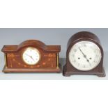 Smiths bakelite two train mantel clock and an inlaid clock, fitted with quartz movements