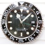 Rolex Oyster Perpetual GMT Master ll dealer's shop display advertising wall clock with black face