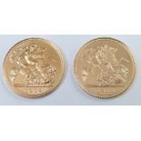 A cased set of two half sovereigns, 1980 the first proof and 1982 the first uncirculated, in