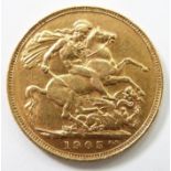 1905 gold full sovereign, Sydney mint mark