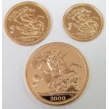 The Royal Mint 2000 United Kingdom gold proof three coin sovereign collection comprising a gold