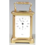 L'Epée France 20thC miniature brass carriage clock in corniche style case, with enamelled Roman dial