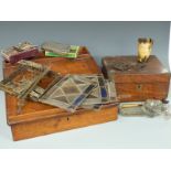 Mahogany clerk's desk together with a burr walnut writing slope and a quantity of collectables