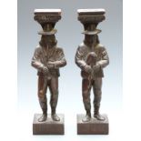 Pair of Black Forest style carved figures of musicians, height 35cm