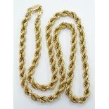 An 18ct gold rope twist necklace, 21.6g, drop 25cm