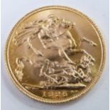 1925 gold full sovereign, Britain's last currency sovereign issue, uncirculated, in deluxe case with