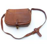Vintage Mulberry leather handbag in dark tan, label to inside, tartan lining, 23 x 27 x 27cm