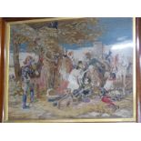 Late 19th/early 20thC needlepoint of The Battle of Otterbarn, 82 x 104cm overall