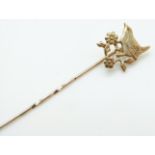 A 9ct gold stick pin depicting a bird, 1.3g