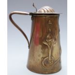 J S&S Art Nouveau brass lidded jug, height 17cm