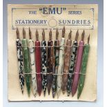 The EMU Series of Stationery Sundries advertising shop pen display with twelve pens mounted on card,