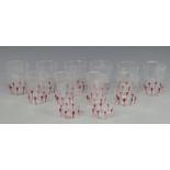 Twenty two Giampolo Nason Murano drinking glasses with red decoration, in original boxes