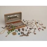 A collection of costume jewellery including Monet earrings, silver necklaces, silver ring, silver