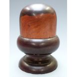 19thC treen turned lignum vitae pedestal string box with screw top, height 20cm