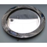 Arts and Crafts pewter mirror set with Ruskin cabochons and bevelled glass, overall diameter 49cm