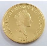 Guernsey 1997 gold proof £25 coin to commemorate the Golden Wedding anniversary of the Queen and