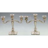 Pair of three branch silver plated candelabra